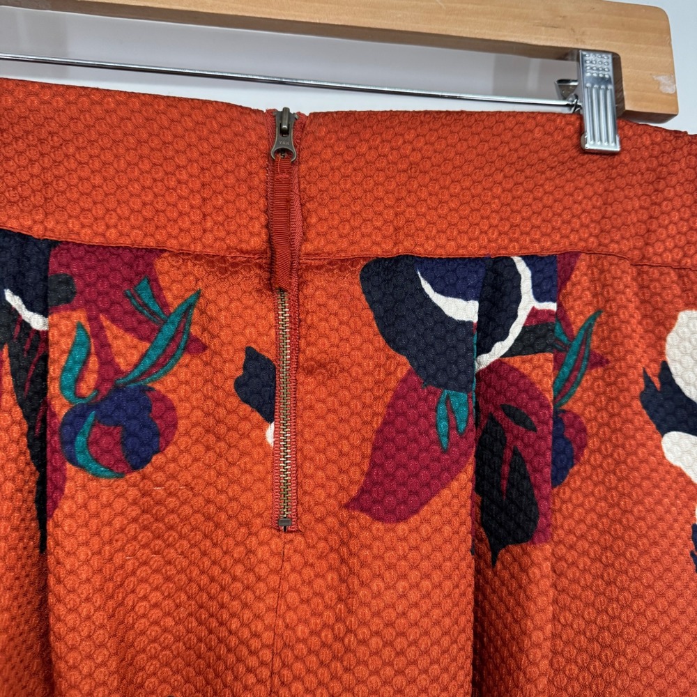 Anthropologie Maeve Skirt 12 Maira Brocade Floral Mini Orange Textured Retro - Picture 10 of 13